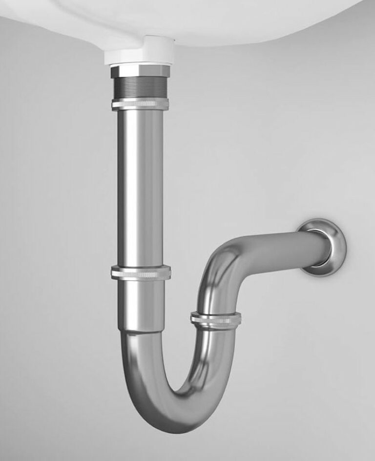 Projet d'installation de plomberie (siphon en P chromé moderne), réalisé par PRO BAT-IM, à Val-de-Marne.